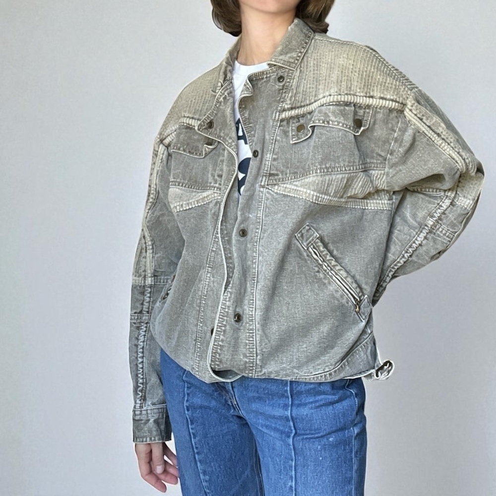 Vtg 80s Cotler Distressed Cotton Canvas Bomber Jacket Army Green Gray Workwear M